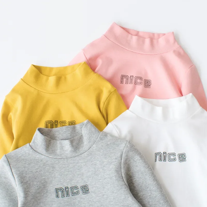 

Spring Baby Boy Turtleneck Long Sleeve T-shirt Kids Cotton Clothes Bottoming Shirt Tops Children Letter Print T Shirt Outfits