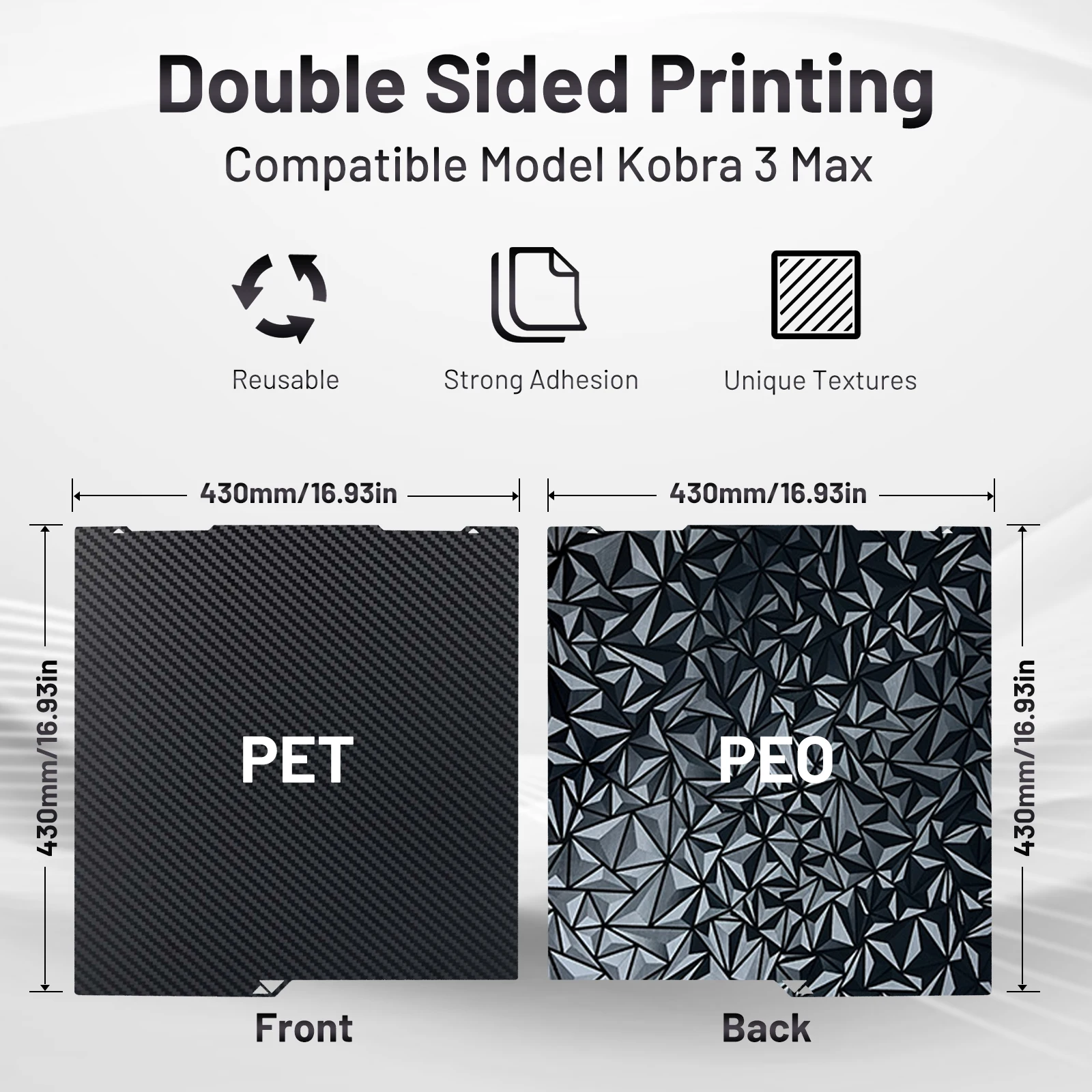 For Anycubic kobra 3 MAX Build Plate Smooth peo pet Double Sided 430x430mm Spring Steel Sheet For Anycubic Kobra 3 max Combo