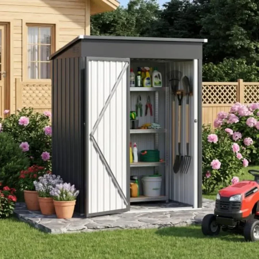 Outdoor Garden Storage Shed for Bikes, Lawn Mowers, Generators; Galvanized Steel Construction; Gray Finish; Weatherproof, Locka