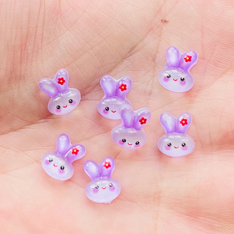 50 Pcs New Cute 10*8mm Resin Mini  Cartoon Rabbit Flat Back Stone Figurines DIY Jewelry Wedding Scrapbook Manicure Accessories