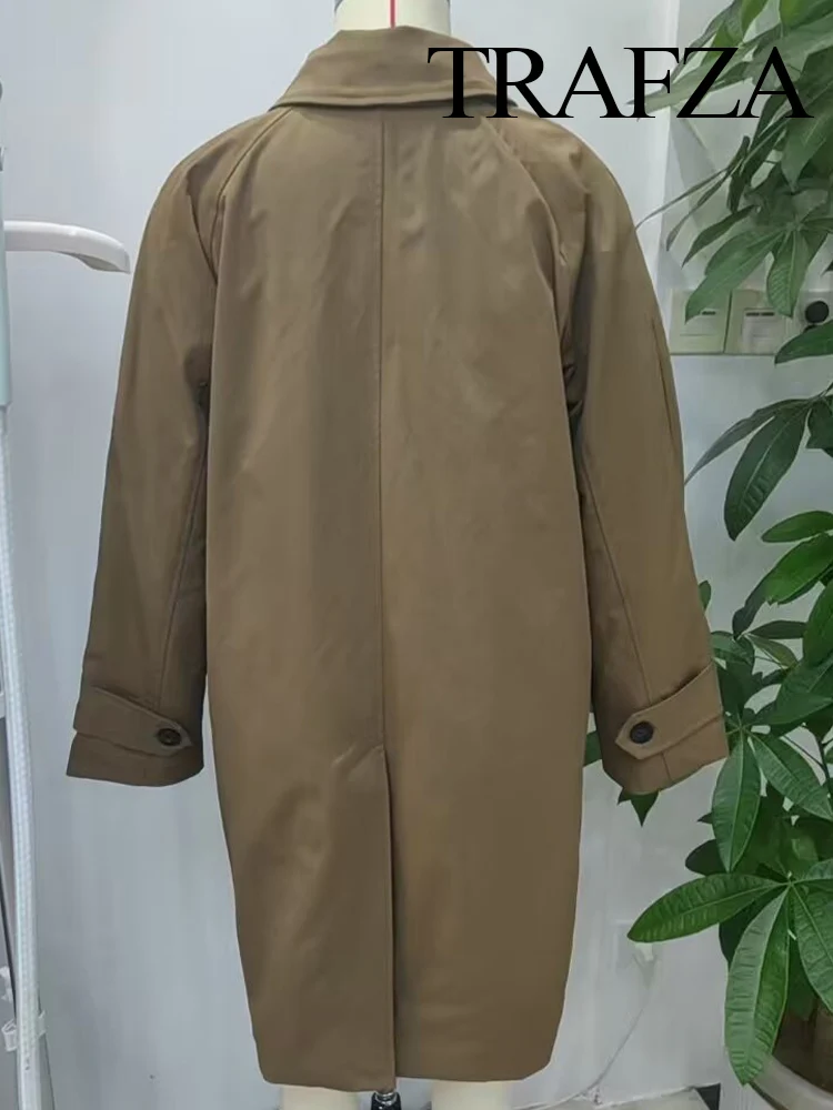 

TRAFZA 2025 Autumn Women Lapel Single-Breasted Side Pocket Design Casual Overcoat Woman Fashion Street Style Loose Chic Coat