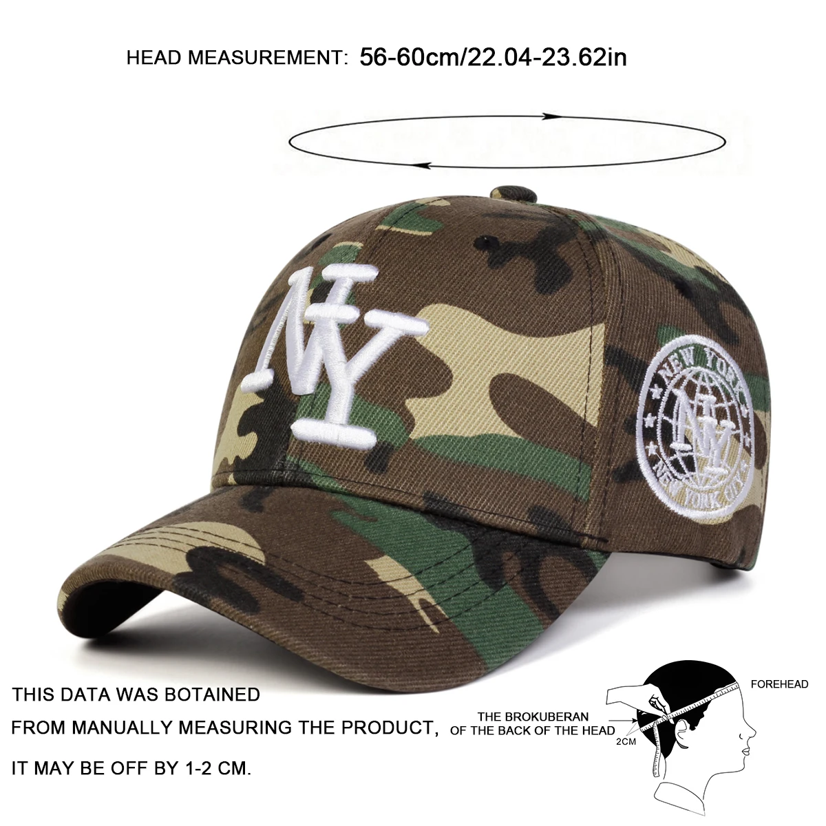 Unisex NY Stickerei Tarnmuster Baseballkappen Frühling Herbst Outdoor Verstellbare Freizeithüte Sonnenschutzhut Sportkappe – Detail 6