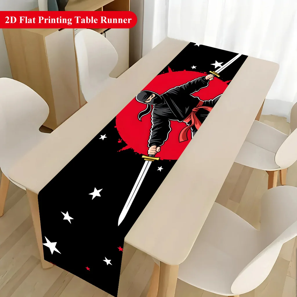 Ninja Holding Two Swords Rectangular Table Runner - Japanese Anime Style Party Dining Table Flag Home Holiday Desktop Decoration