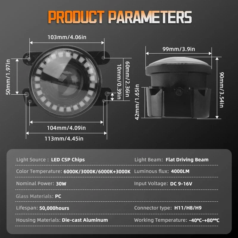 ACTVTCA 2 قطعة 60 واط 4 بوصة LED أضواء الضباب مع حلقة هالة بيضاء DRL العنبر بدوره مصباح إشارة ل رانجلر JK TJ LJ دودج كرايسلر