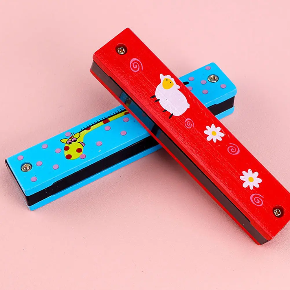 

4Pcs Musical Harmonica 16 Holes Wooden Compact Size for Beginners Kids Gift Portable Fun Instrument 16 Hole Harmonica