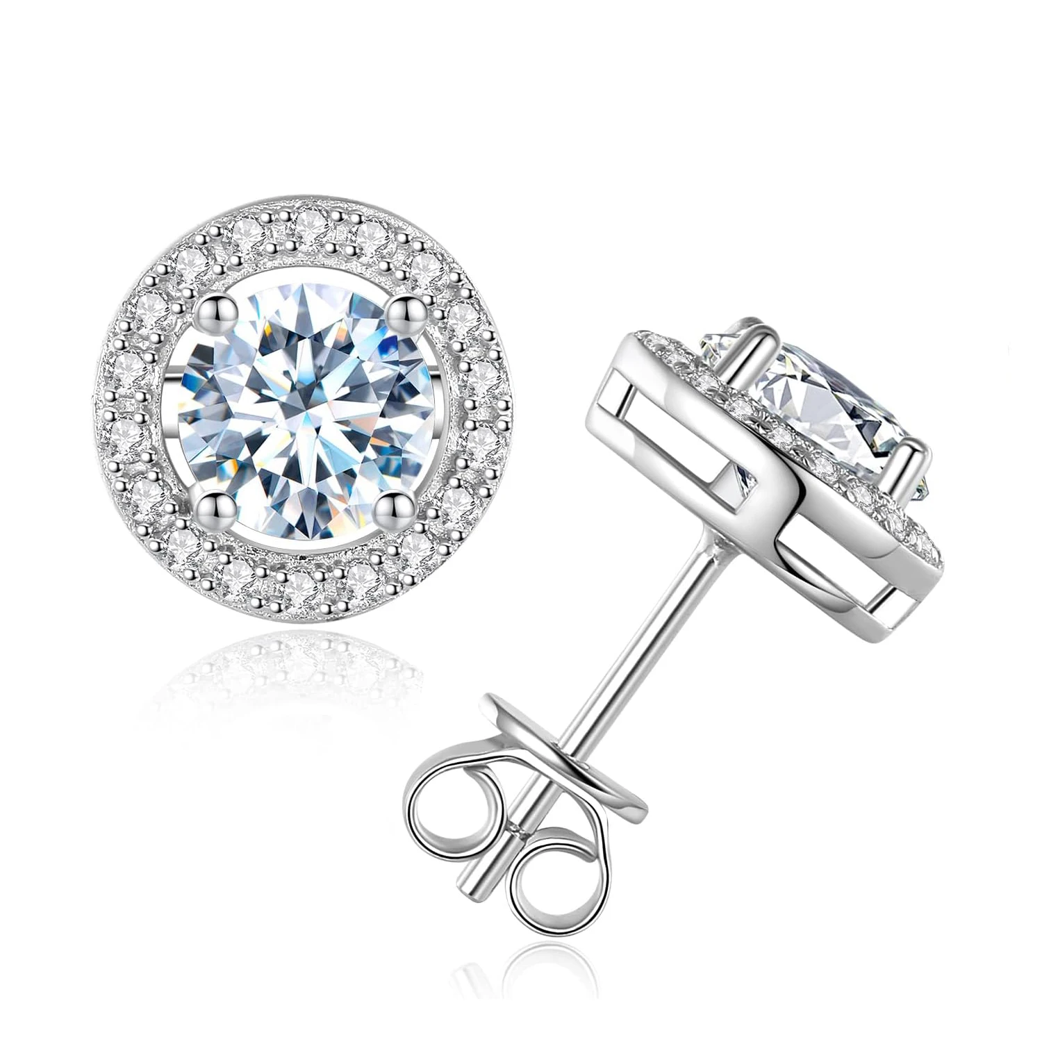 Teal Moissanite Stud Earrings Women\'s 1+1 Carat 18K Gold Plated S925 Silver Party Anniversary Jewelry with Certificate