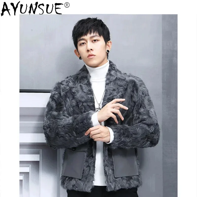 AYUNSUE Winter Real Fur Coat Men Warm 2025 New Sheep Shearling Jacket Lambswool Casaul Coats Men's Clothing Veste Homme WPY4386