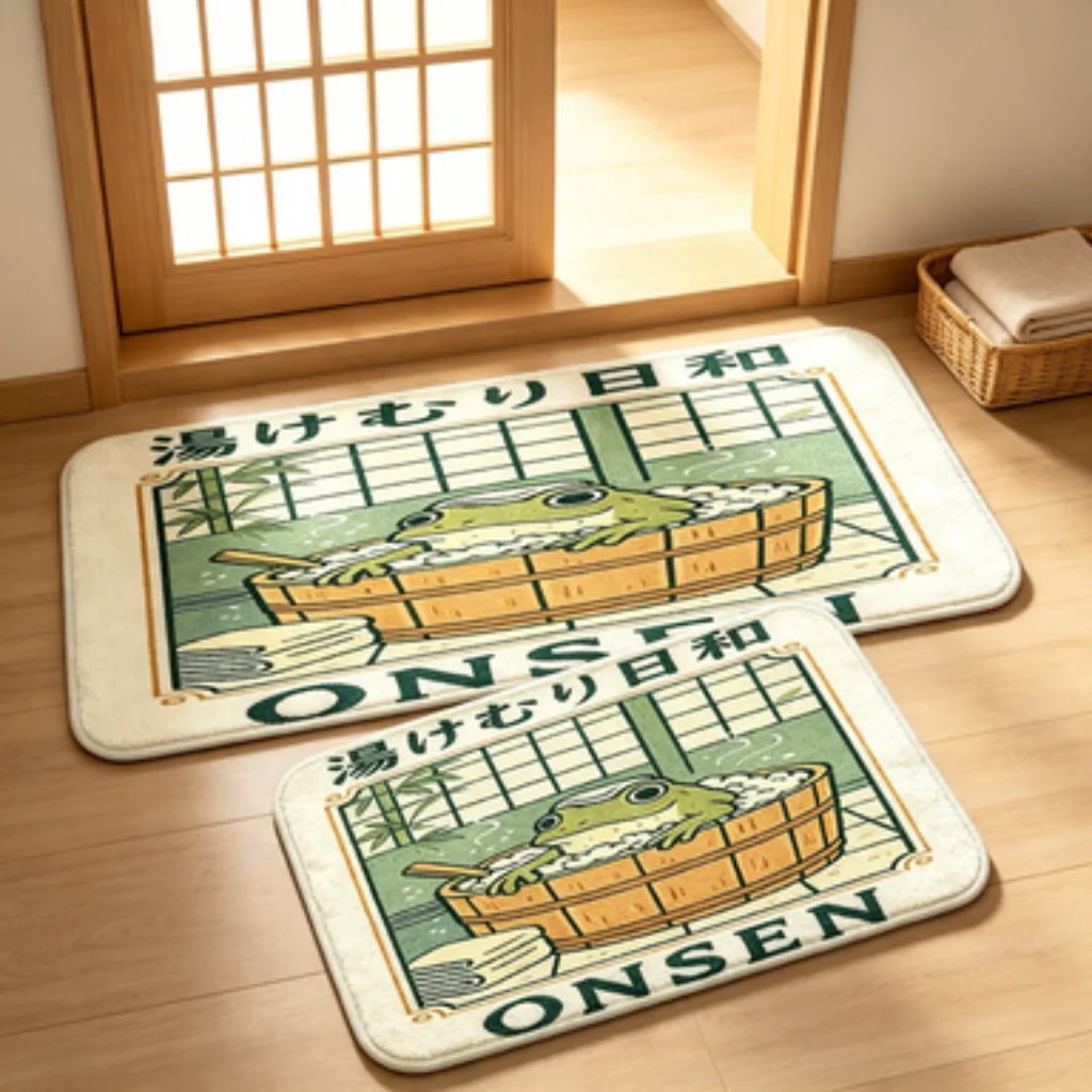 Japanese Vintage Onsen Runner, Pink Checkered Heart Mat, Cow Spot Door Mat, Dog Portrait Mat, Easy Clean Soft Rug.