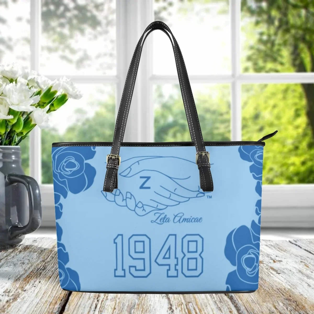 

Funny Zeta Amicae Designer Totes HandBag Friends of Zeta Print Zipper Shoulder Bag Casual Outdoor PU Leather Shopping Bag Clutch