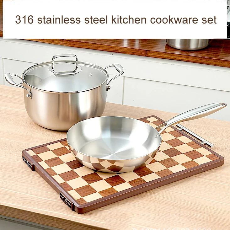 Kitchen Utensil Set 316 Stainless Steel Cookware with Non-Stick Soup Stock Pots Wok Pan  for  Induction Cooking