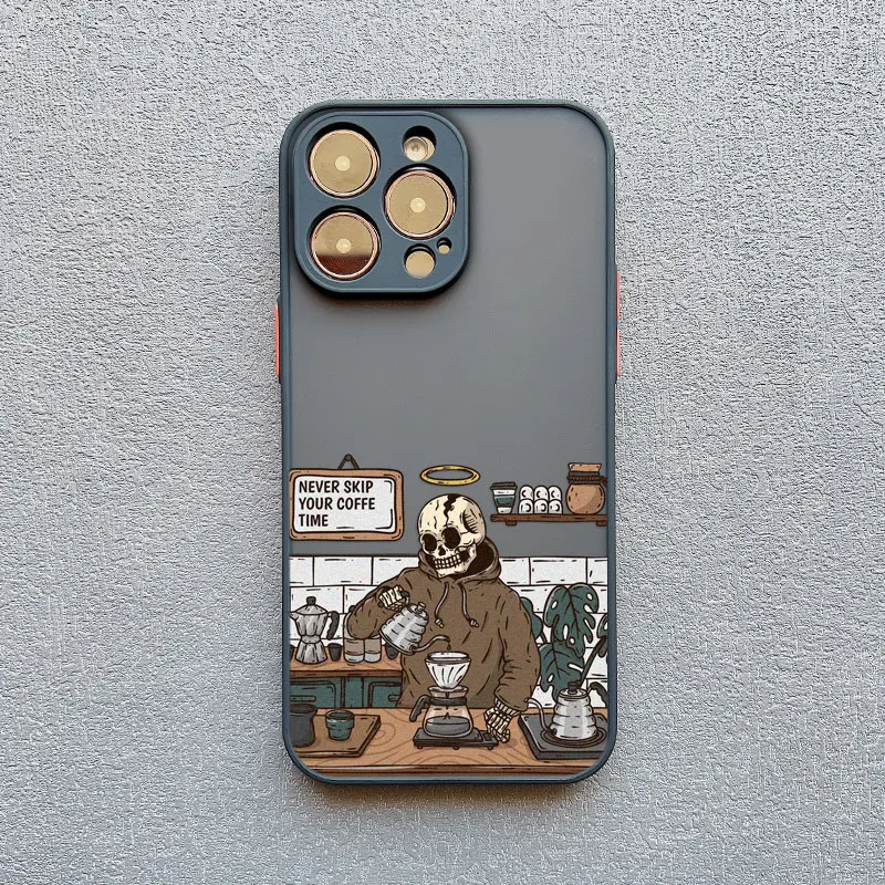 Modische Kaffeetotenkopf Handyhülle für iPhone 17 16 15 14 Pro Max Plus 13 12 11 Mini Pro Max XR XS X Stoßfeste Schutzhülle – Detail 2