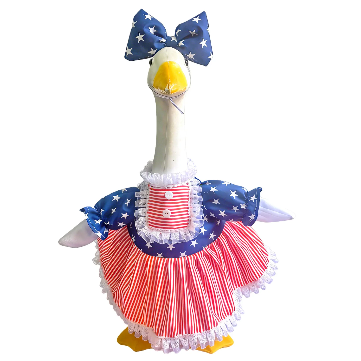 

Porch Goose 4th of July Outfits Stars Stripes Dress and Hat 23” Goose Statue Clothes for Outdoor Garden Decoration Goose Costume