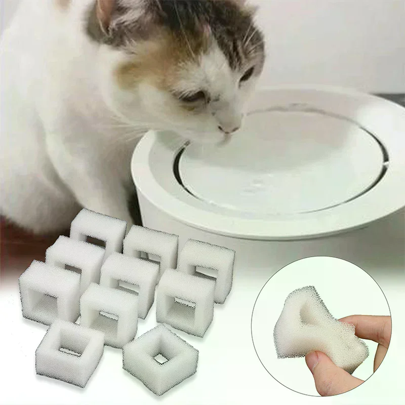 10pc Cat Water Fountain Water Pump Foam Filters Compatible with Square Dispensers Pre-filtered for Fresh & Clean Drinking Water
