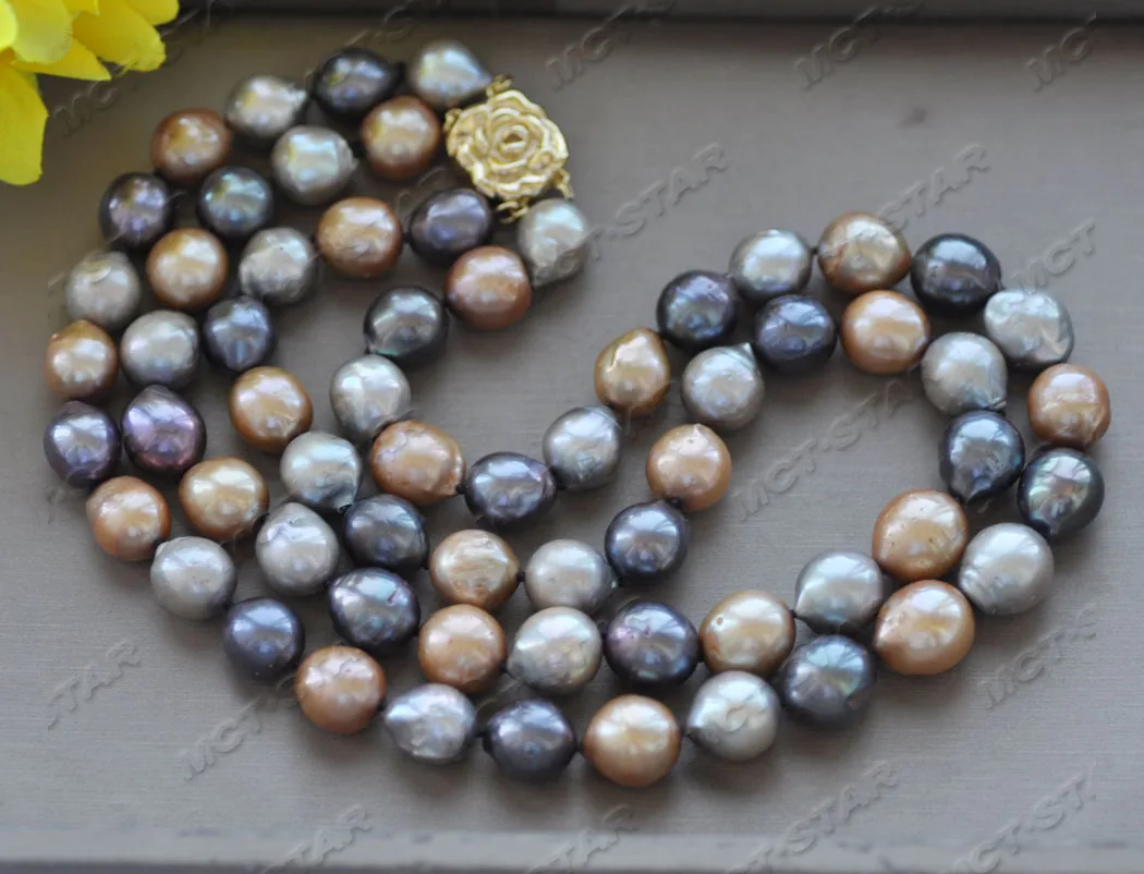 

Z11923 2Row 18'' 13mmmulticolour Round Edison Keshi Pearl Necklace Rose