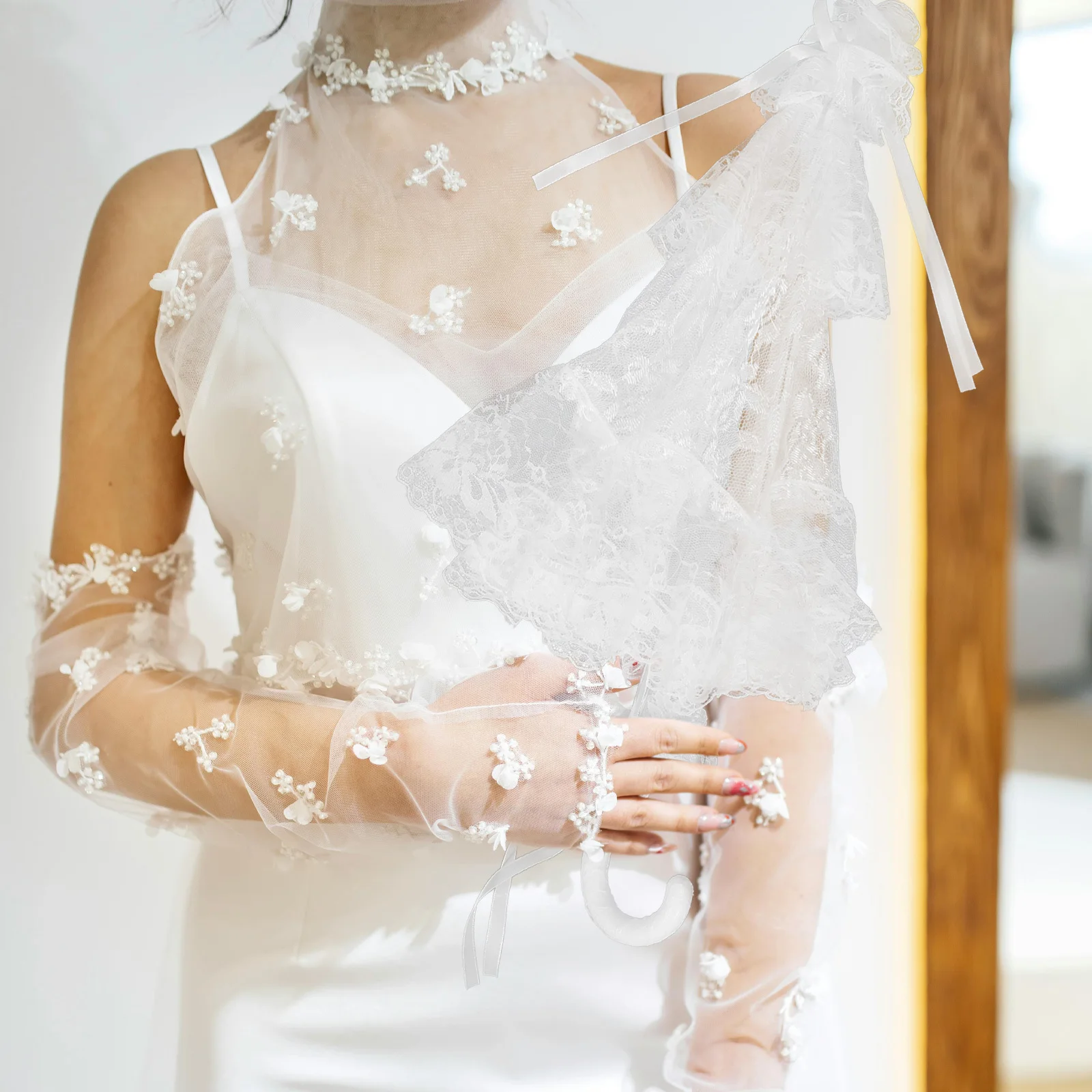 Guarda-chuva de noiva de renda leve branco guarda-sol para festa de casamento decoração fotografia adereços noiva vintage