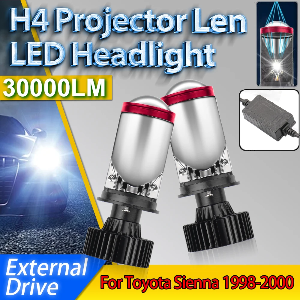 

High Quality H4 Headlight 30000LM HB2 Headlamp Canbus DRL 300W Turbo 12V With Projector Lens For Toyota Sienna 1998 1999-2000