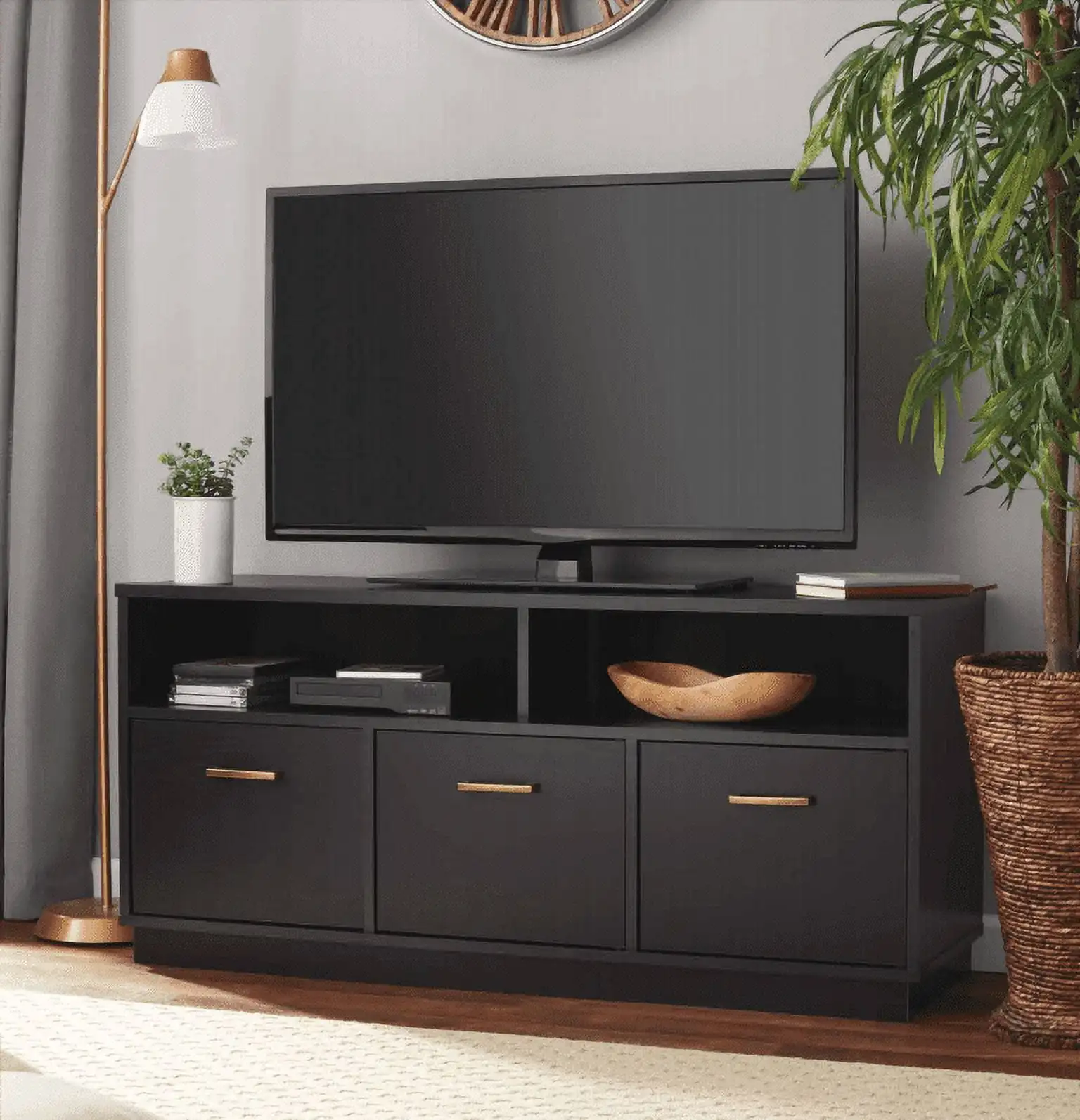 3-Door TV Stand Console for TVs up to 50", Blackwood Finish
