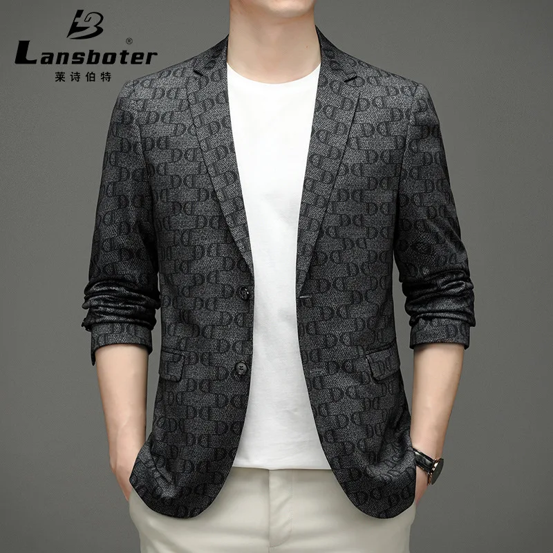 Lansboter Black Spring And Autumn Men's Suit Coat Korean Slim Thin Fit Small Youth Trend Casual Single Suit Jacket