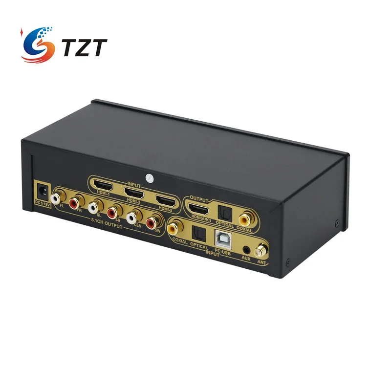 TZT 5.1 Audio Decoder DAC USB Sound Card Bluetooth Receiver 5.1CH Digital Audio System UD951B Black/Silver