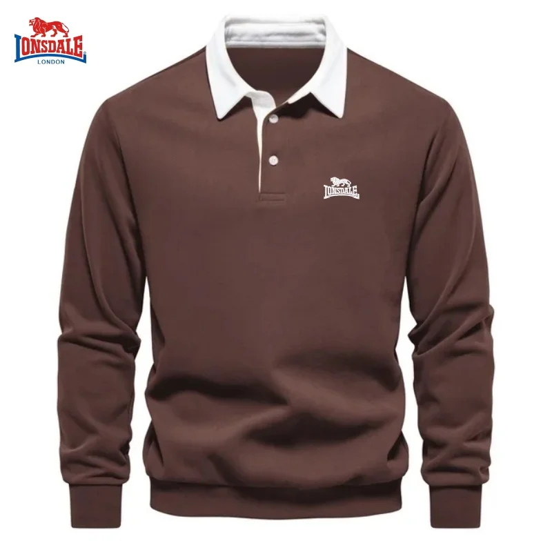 LONSDALE autumn and winter men's 100% pure cotton long sleeved polo shirt, fashionable, casual, warm, windproof and versatile to
