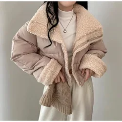 Stand Collar Drawstring Parkas Thicked Outerwears Lambswool Ropa Mujer 2024 Woman Casaco Autumn Winter Single Breasted Jacket