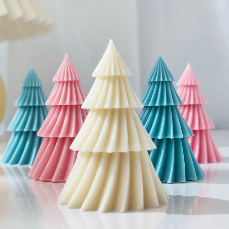 SZ751 3.15inch Christmas Tree Origami Style 3D Aromatherapy Candle Silicone Mold DIY Gift Ornaments