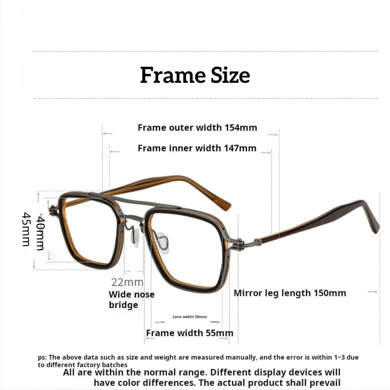 MOMOJA Big Size Double Beam Plate Pure Titanium Eyeglass Frame Retro Exquisite Comfortable Glasses for Men And Women ARLT587