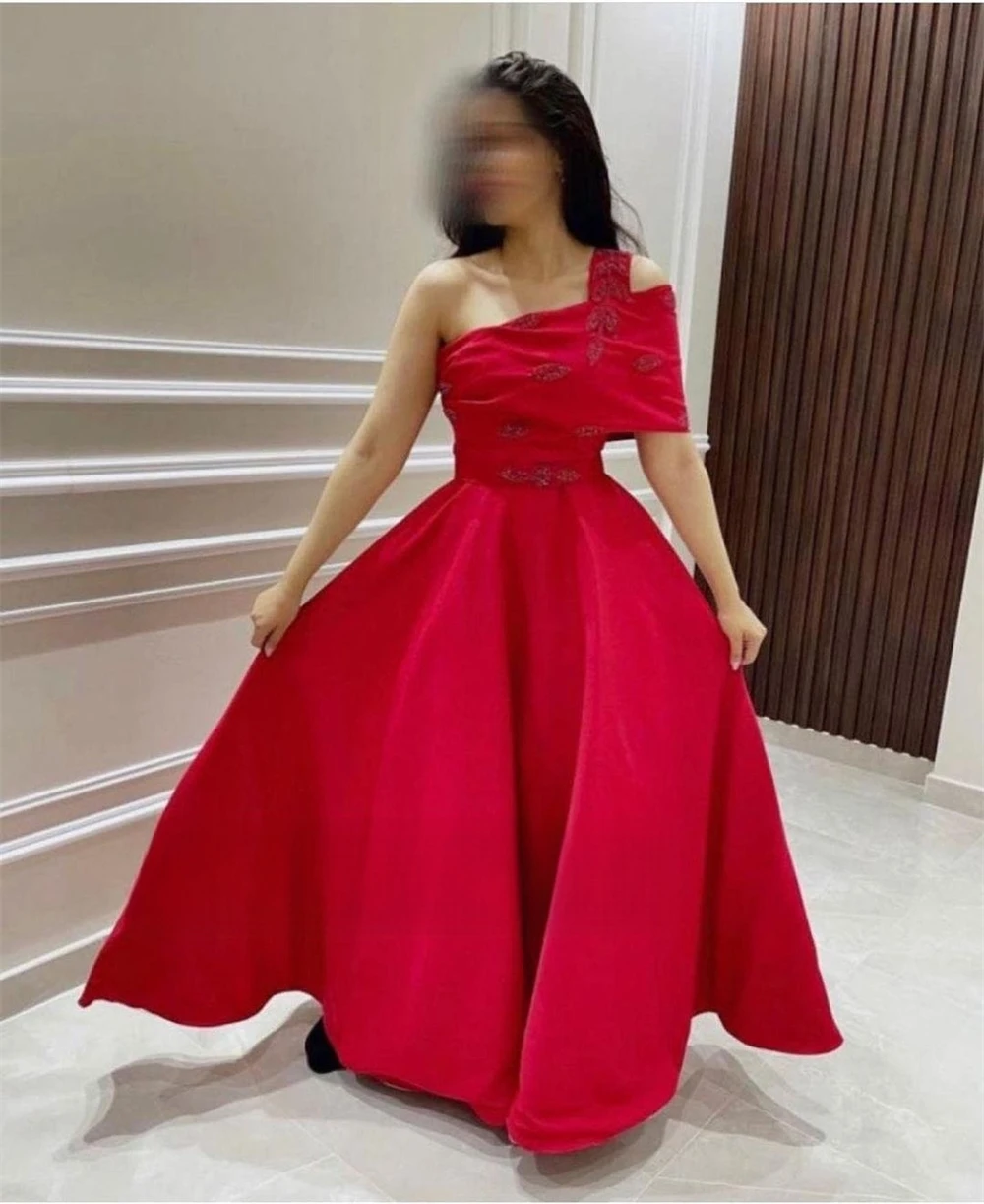 Gaun Prom gaun acara Formal Satin manik-manik A-line bahu model yang sangat rumit gaun pesta wanita