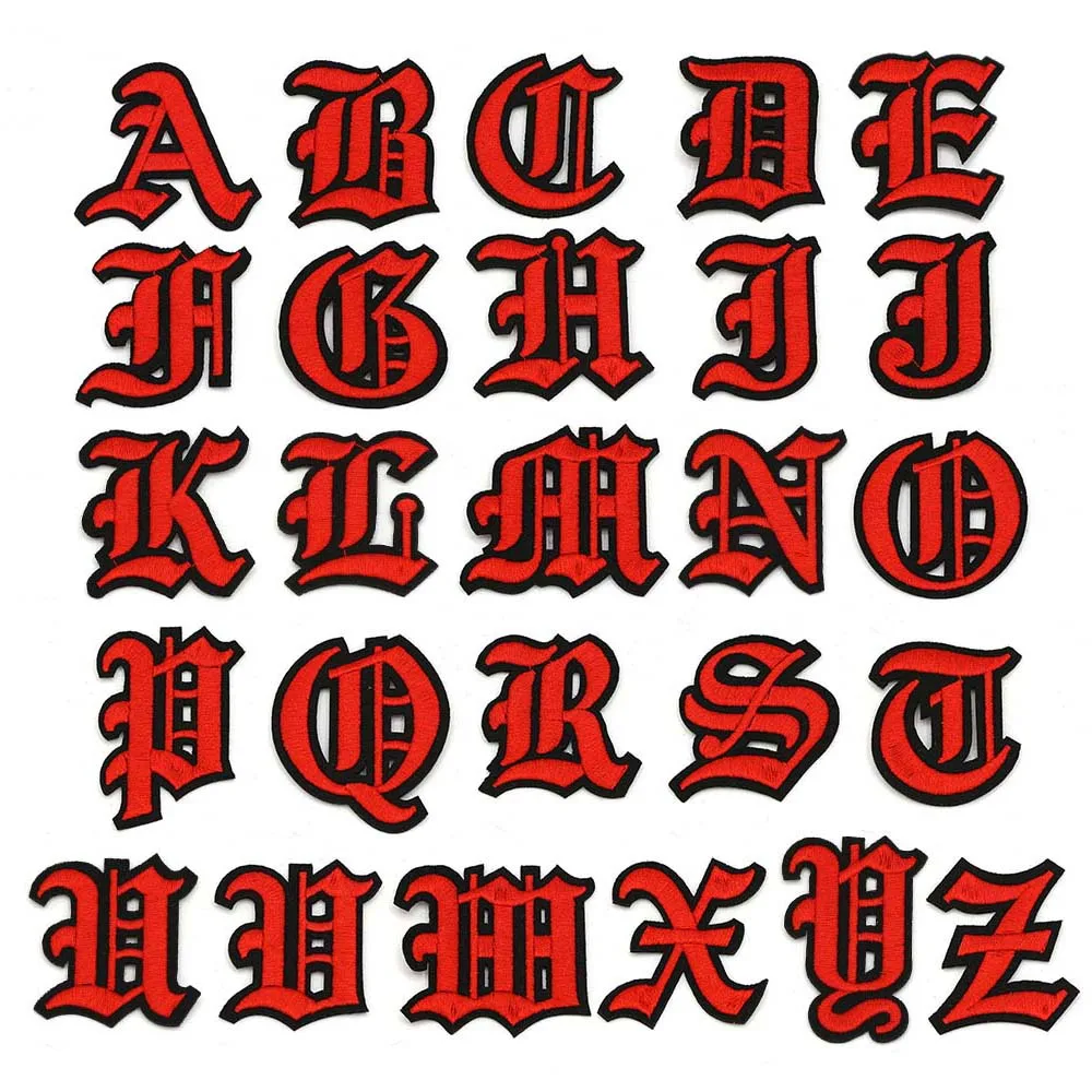 1Pc Gothic Red Letter Patches Embroidery Patches for Clothes Iron On Patches Alphabet DIY Name Handmade Accessories