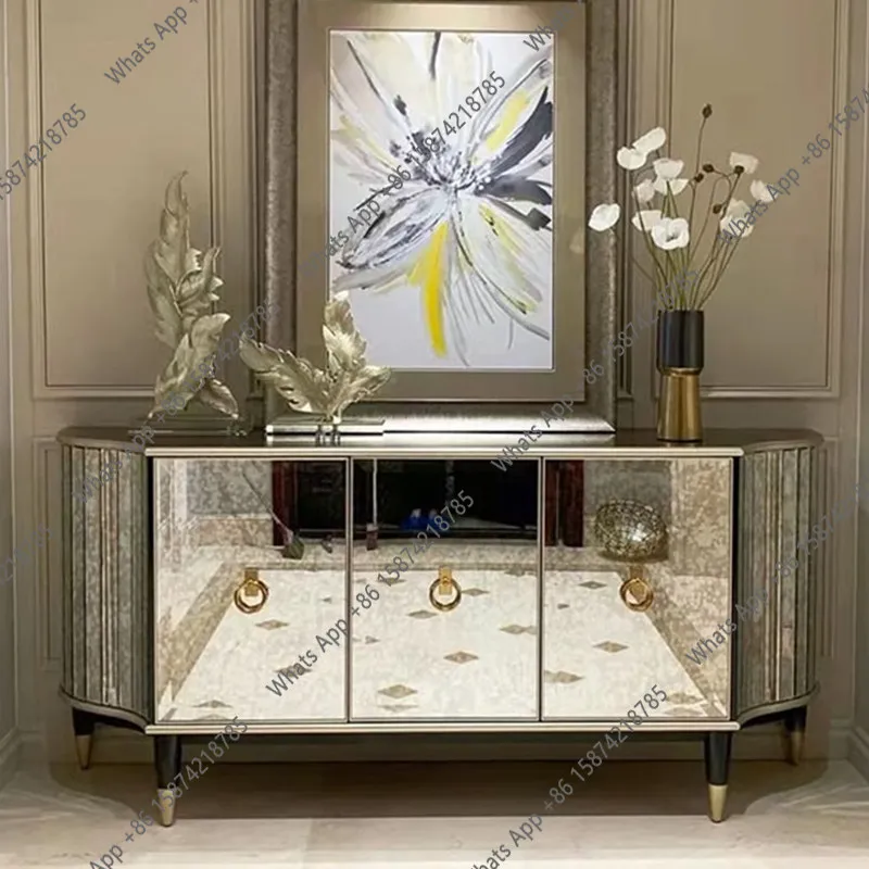 Light luxury post-modern dining side cabinet American retro  storage entrance decorative cabinet model room mirror furniture