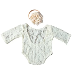 Lace Jumpsuit and Flower Hairband Set Newborn Photo Props Baby Photography Clothing Professional Photostudio Accessories