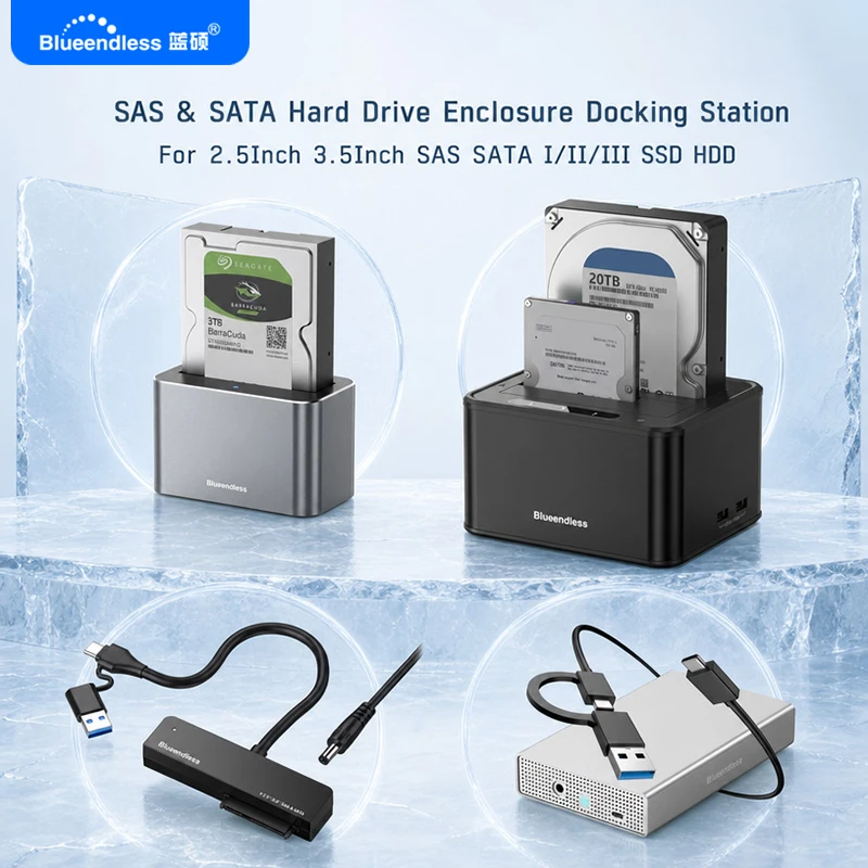 Blueendless 2.5/3.5 Inch SAS/SATA Hard Drive Enclosure SAS Harddisk External Case Sata/SAS to USB 3.0 HDD Docking Station HD Box