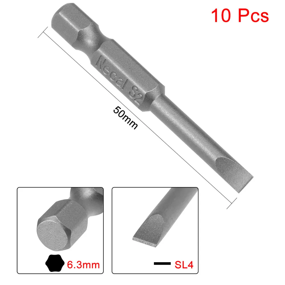 uxcell 10Pcs 1/4 Inch Hex Shank SL4 Bit 4mm Slotted Tip Magnetic Flat Head Screwdriver Bits Hand Tool 2inch Length S2 Power Tool