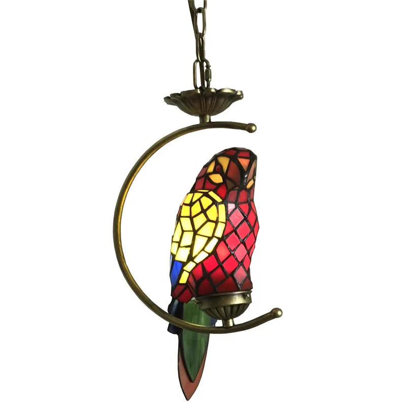 Retro Idyllic Parrot Petal Leaves Grape Stained Glass Dining Room Bar Lamp Cafe Bedroom Hallway Aisle Tiffany Chandeliers