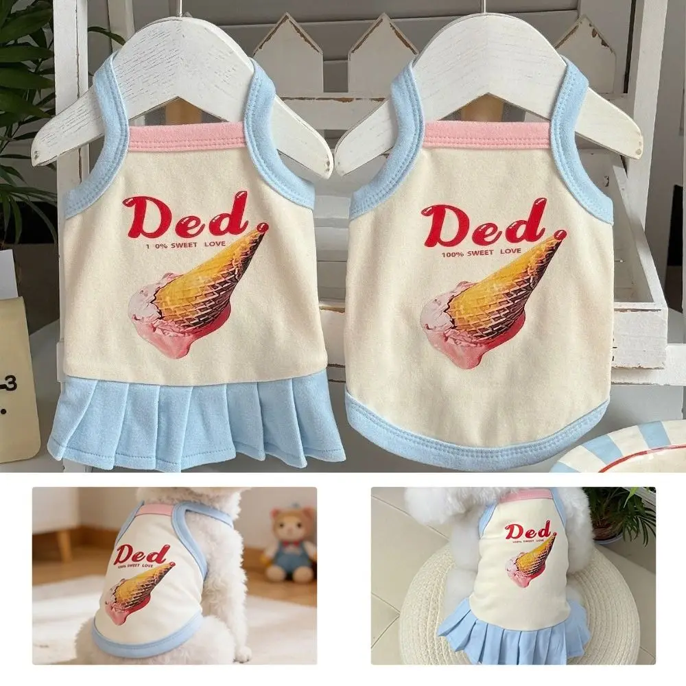 Cartoon Print Pet Ice Cream Camisole Vest Thin Breathable Comfortable Clothing Pet Tank Top Small Dog Dress Puppy Teddy