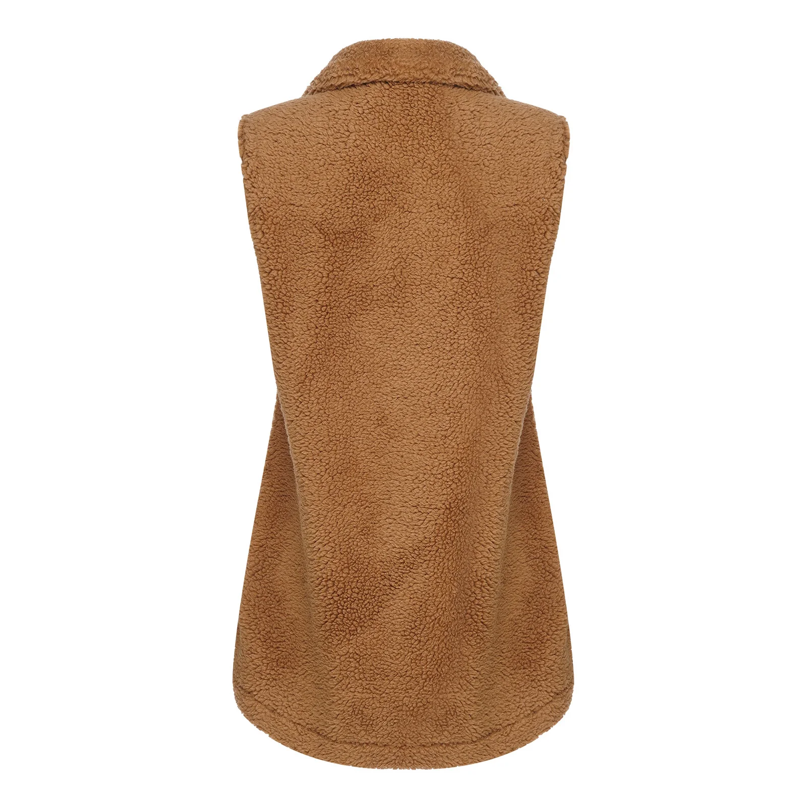 Womens Warm Fleece Sherpa Jas Revers Mouwloos Front Button-down Fake Flap Pockets Vest Bovenkleding voor Dagelijks Vrijetijdskleding