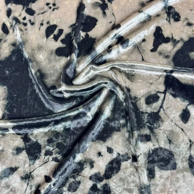 

New Gray Velvet Print Fabric Original Innovative Branch Ombre Printed Stretch Diamond Cheongsam Coat Cloth Autumn and Winter