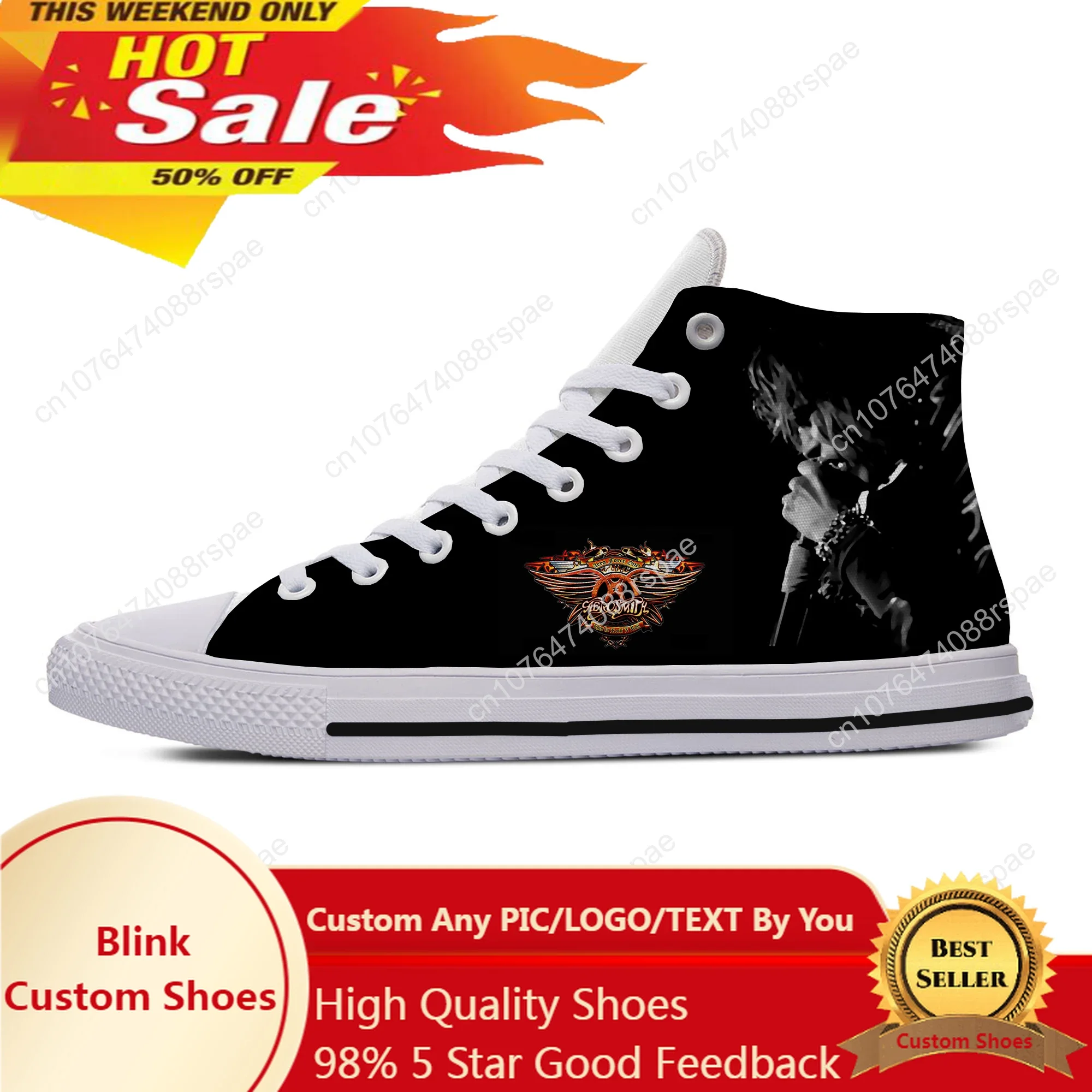 Aerosmith Rock Band Fashion Woman Man Lightweight Sneakers Breathable Casual Board Shoes High Quality Hot High Top Canvas Shoes