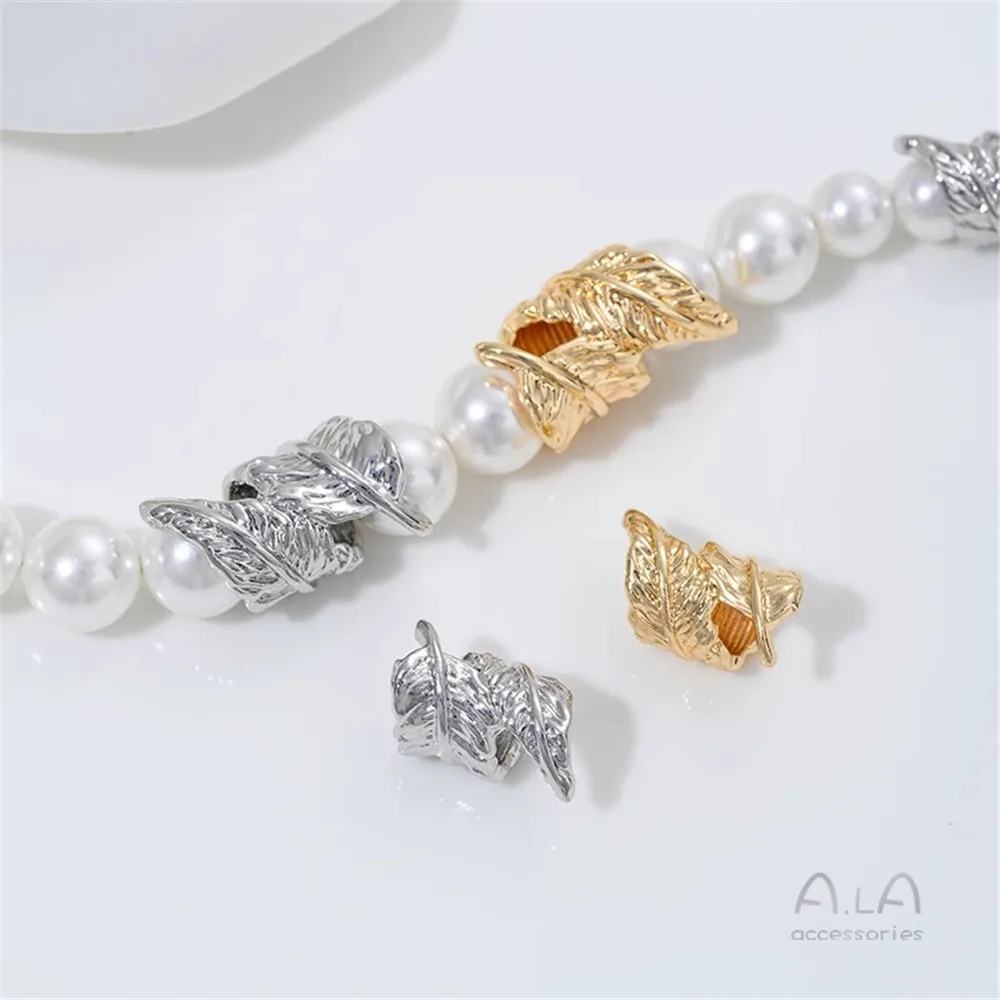 

Z449 14K Gold-plated Feather Leaf Large-hole Spacer Beads Diy Handmade Bracelet Necklace Jewelry Beaded Running Ring Accessories