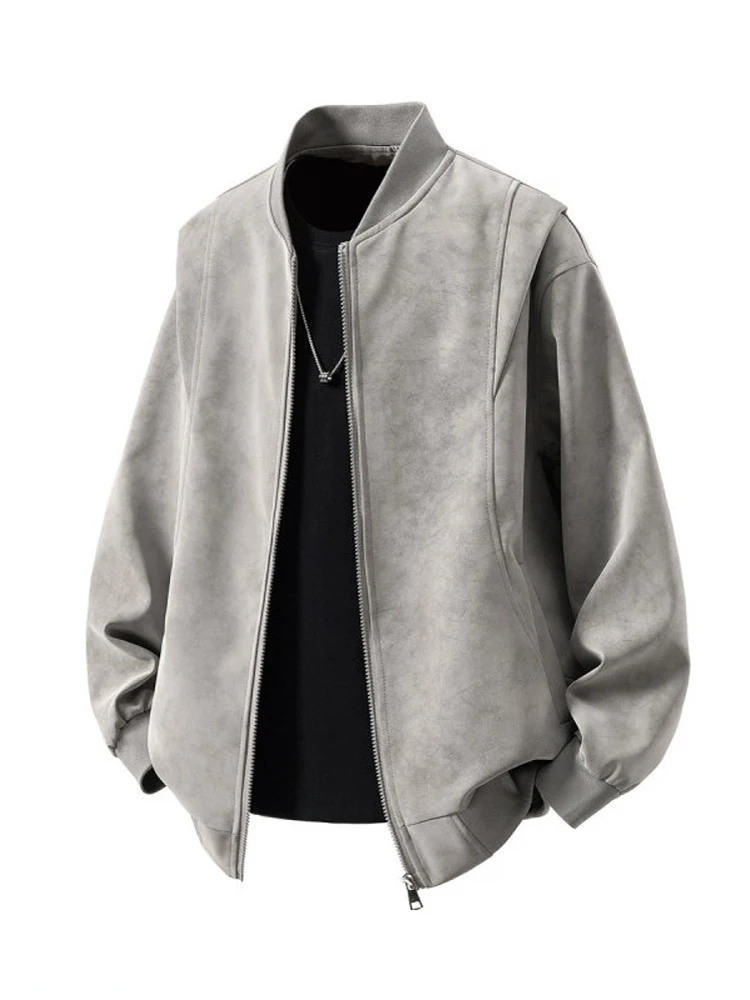 

Retro Tie Dye Leather Jaet Men's Autumn Spring High End Feeling Baseball Sle Deconstructed Design Work Pilot Jaet