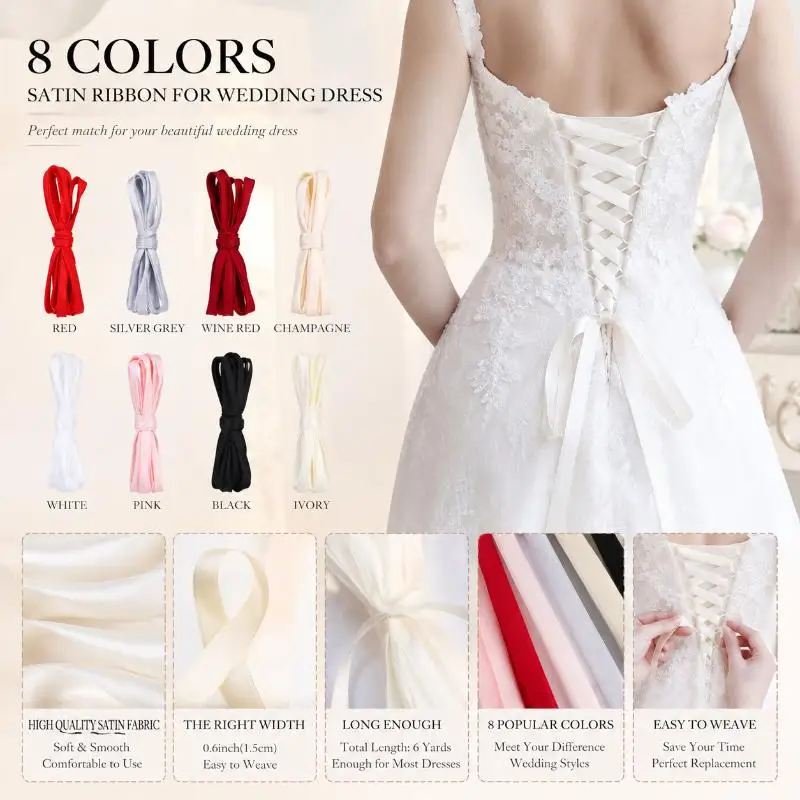 【IIOO】4M Long Soft Ribbon Strap Multi Color Back Lacing Band For Wedding Dress Evening Gown DIY Garment Decoration