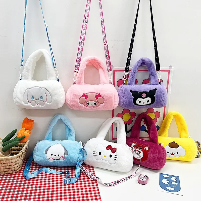 Bolso de hombro de felpa Kawaii Sanrio Hello Kitty para niñas, bolso de mano de dibujos animados, bolso de muñeca lindo y Simple, recién llegados, bolso de mano de gran capacidad