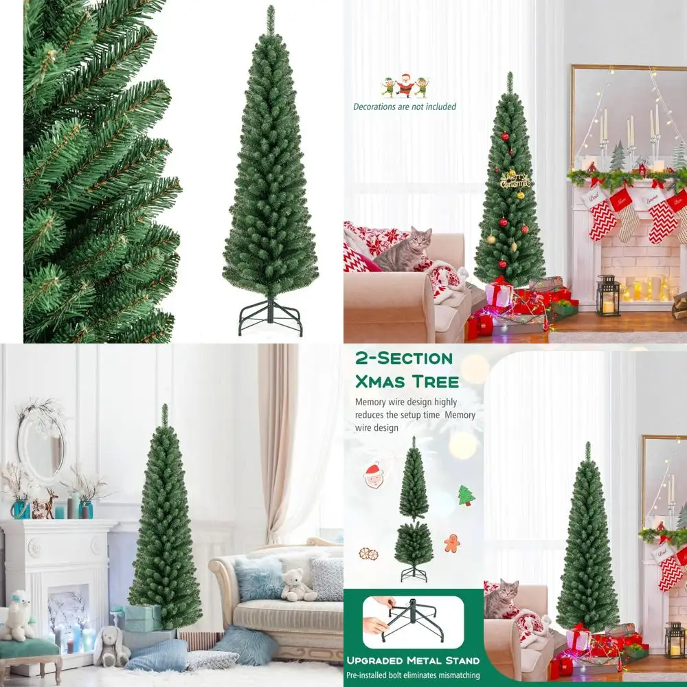 

Искусственная рождественская елка тонкой 5 футов с наконечниками для ветвей 295 и металлической подставкой, неразветная для индивидуальных украшений