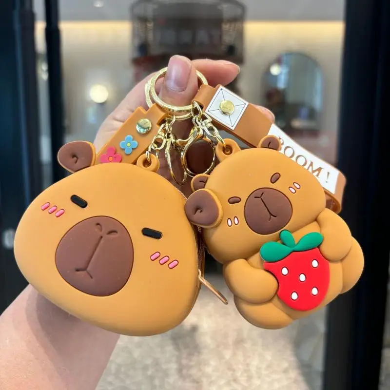 Lovely Cartoon Capybara Silicone Coin Carrier with Keychain, Compact Earphone Container, Vehicle Decor, Kids' Presents