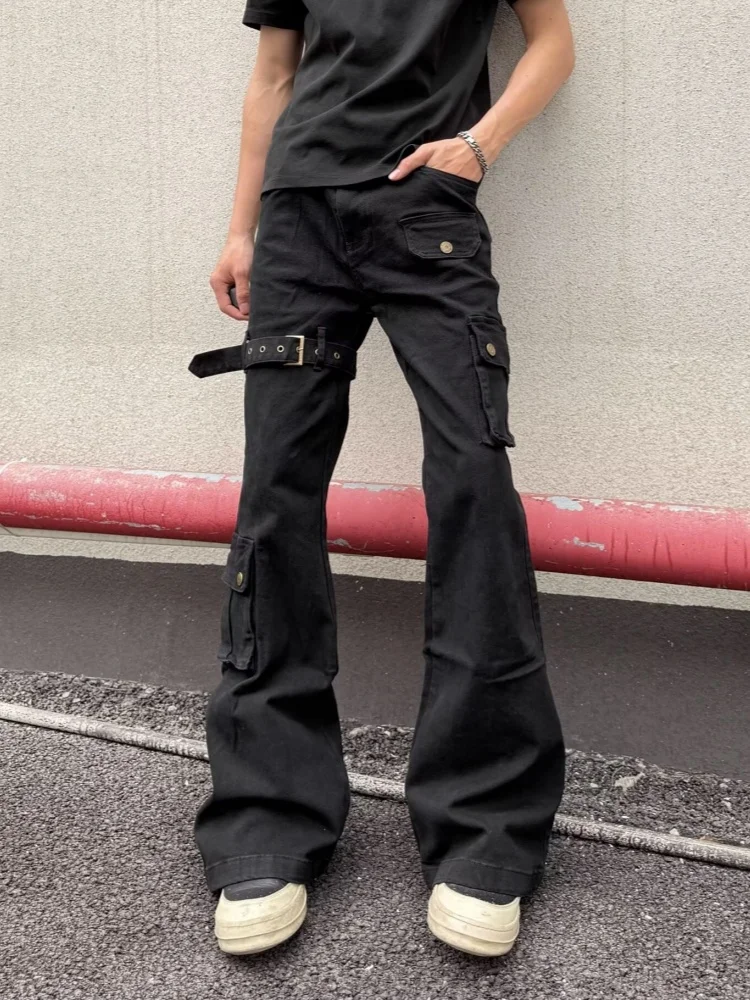 2026 Ropa Y2K Style Black Slim Flare Cargo New Jeans Pants For Men Designer Clothes Dark Streetwear Women Luxury Long Trousers