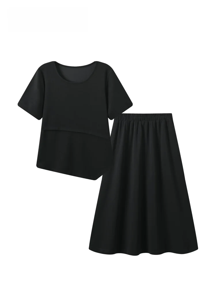 

plus Size T-Shirt And Skirt Set Women's Summer New Style Shoulder Length Short Sleeve Casual Fashion plus Size Girl's Outfit