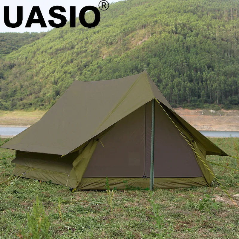 Outdoor Waterproof Hiking Traveling Camping Tent Cabin Ridge Tent Rain Proof Cabin Type A-shaped Oxford Cloth Vintage Green