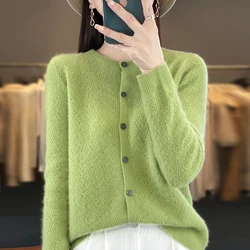 BELIARST 100% Merino Wool Sweater Women's Round Neck Phoenix Tail Cardigan Spring and Autumn New Thin Knit Bottom Sweater Top