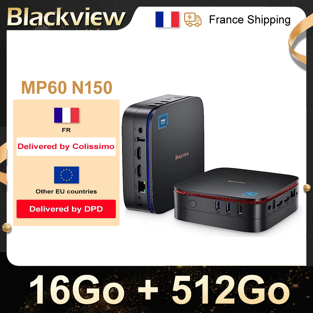 Blackview Mini-PC MP60 Intel N150 16GB + 512GB SSD 4K 60Hz HD Doppel-HDMI Bis zu 3,6GHz 4 Kerne 4