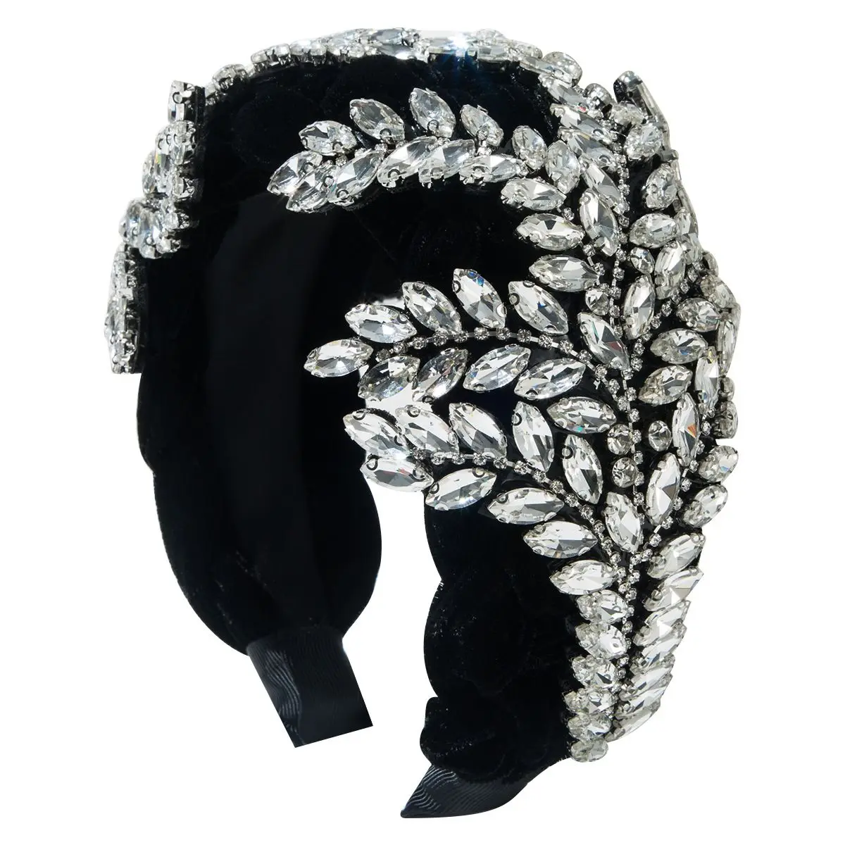 Bridal Queen Crown Tiaras Headband Crystal Leaf Hair Band Baroque Wedding Hair Accessories Graduation Parade Headdress Headpiece